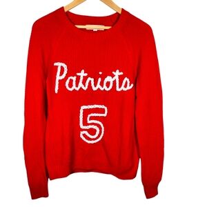 Loft Crochet Embroidered‎ Woven Cotton Red Patriots Sweater Cozy Football Fall S